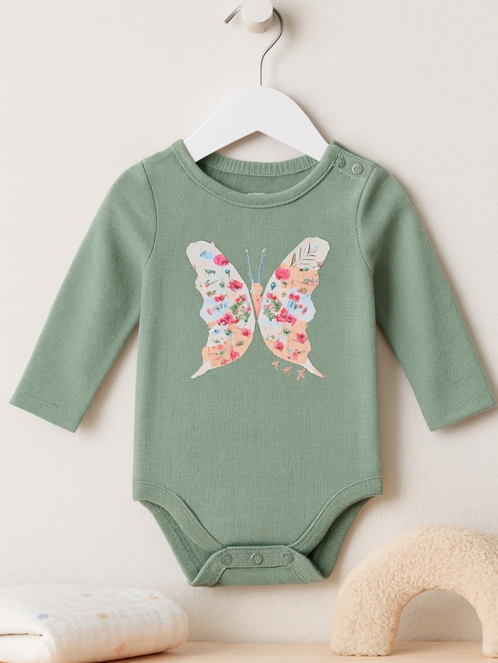 Garanimals Sage Green Long-Sleeve Butterfly One-Piece